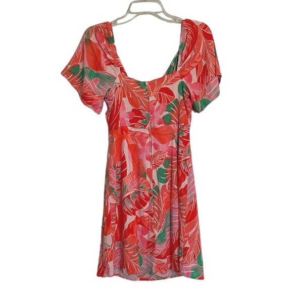 GB Gianni Bini Tropical Flounce Short Sleeve Tie Front Mini Dress NWT - Picture 2 of 8
